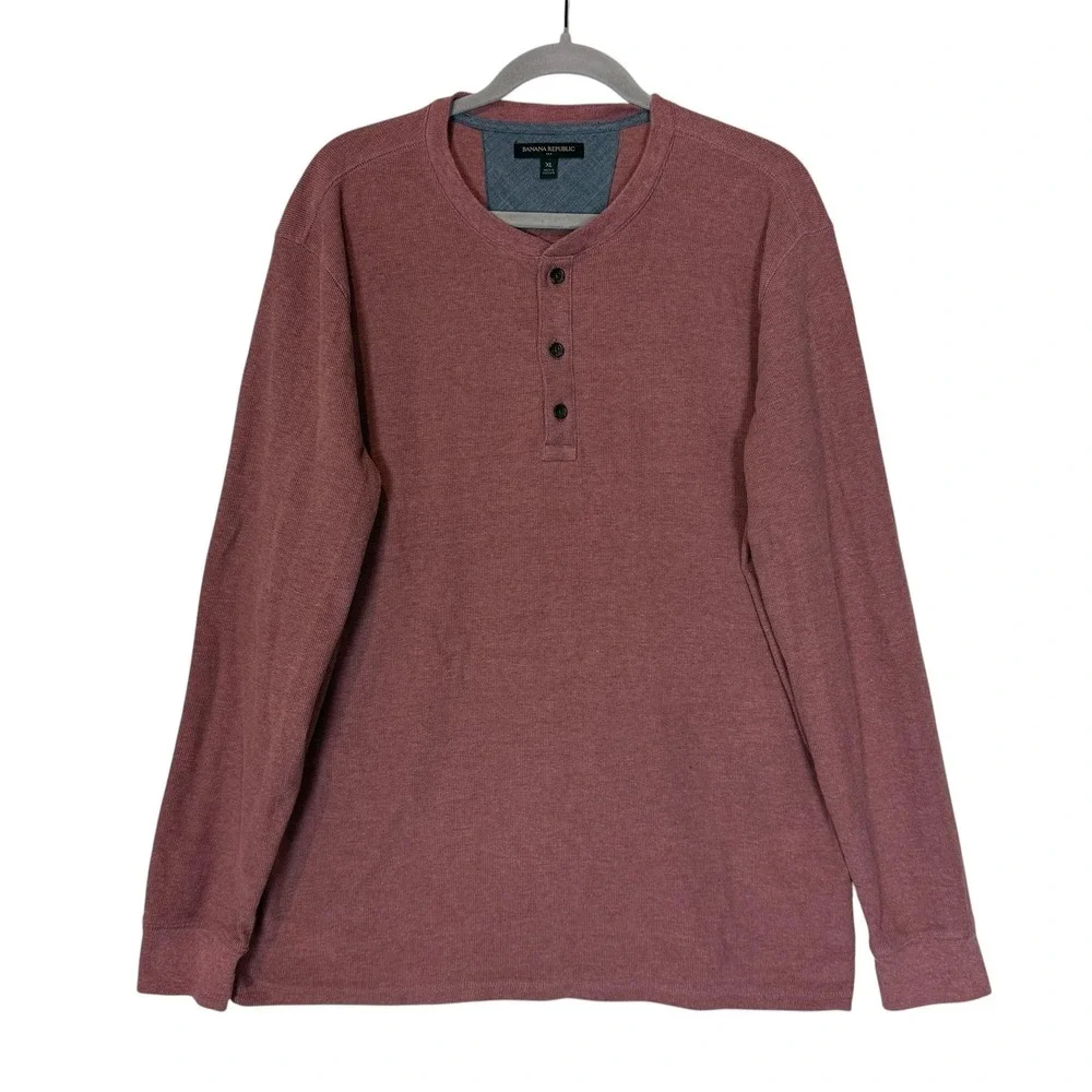 Banana Republic Shirt Mens XL Red‎ Thermal Long Sleeve Henley Tee Cotton